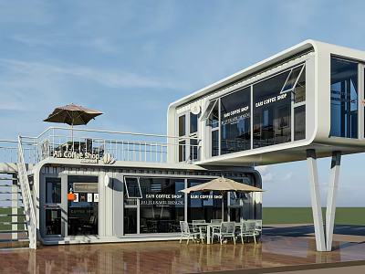 Modern Double Deck Container Garden Ornament Coffee Shop With Outdoor Leisure Lounge Area 3d model