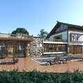 Rural Self Built House Featuring Wooden Deck Swimming Pool Stone Walls And Loungers