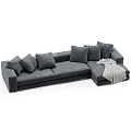 Modern Dark Gray Sectional Sofa With Multiple Plush Cushions And Soft Throw Blanket 3d model