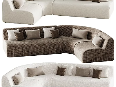 Stylish Curved Multi Person Sectional Sofas With Various Fabrics And Cozy Decorative Throw Pillows 3d model