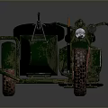 Green Camouflage Motorcycle With Sidecar Gun On Handlebars And Muddy Tires
