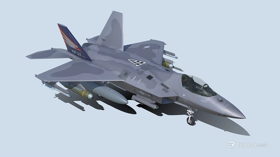 Gray Camouflage Fighter Jet With Missiles Under Wings Tail Insignia And Transparent Cockpit 3d model 
