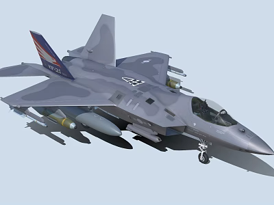 Gray Camouflage Fighter Jet With Missiles Under Wings Tail Insignia And Transparent Cockpit 3d model