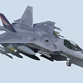 Gray Camouflage Fighter Jet With Missiles Under Wings Tail Insignia And Transparent Cockpit