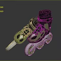 Green And Black Inline Skates With Purple Laces White Wheels And Green Edges