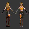 3D Female Character Model With Orange Hair And Sci Fi Armor Front Back View