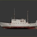Vintage White Hull Ship With Red Bottom Upper Deck And Masts On Reflective Surface 3d model