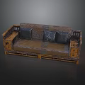 Rustic Wooden Multi Person Sofa With Drawers And Black Cushions Design