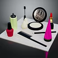 Various Beauty Cosmetics and Tools on Display Tray with Lipstick Mirror Brush and Comb