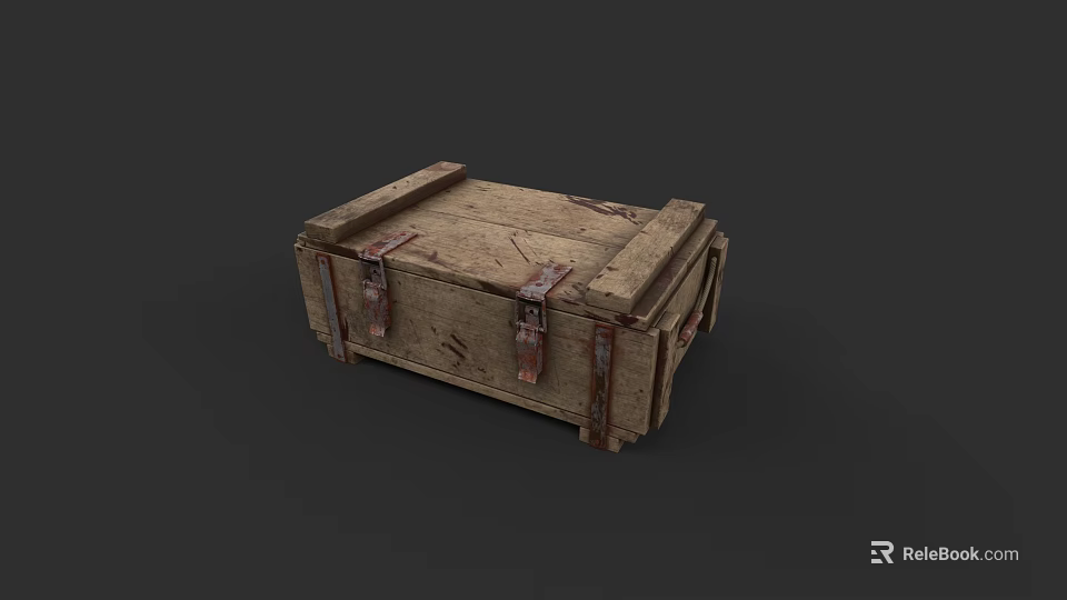 Weapon Storage Case Made Of Old Wooden Material With Metal Buckles And Straps 3d model 