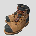 Brown Work Boots with Black Toe Cap Red Black Laces and Thick Durable Sole 3d model