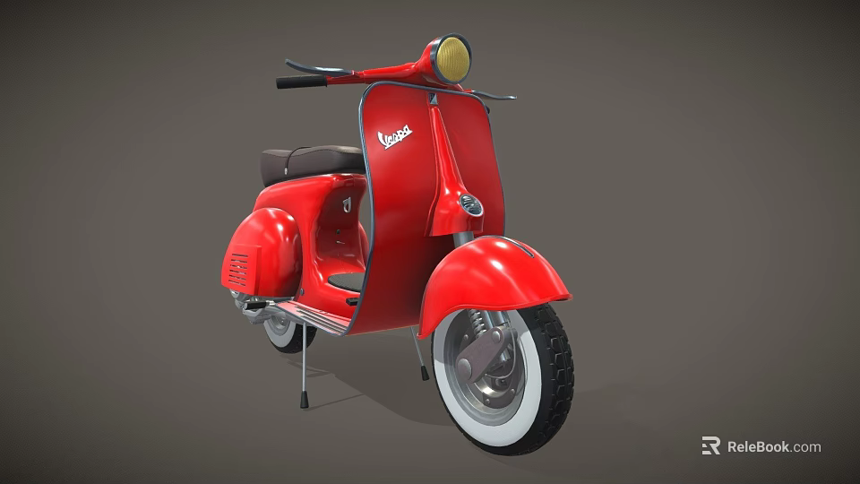 Red Vintage Vespa Scooter With Classic Design And Black Seat 3d model 