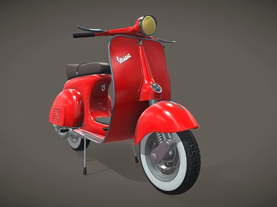 Red Vintage Vespa Scooter With Classic Design And Black Seat 3d model