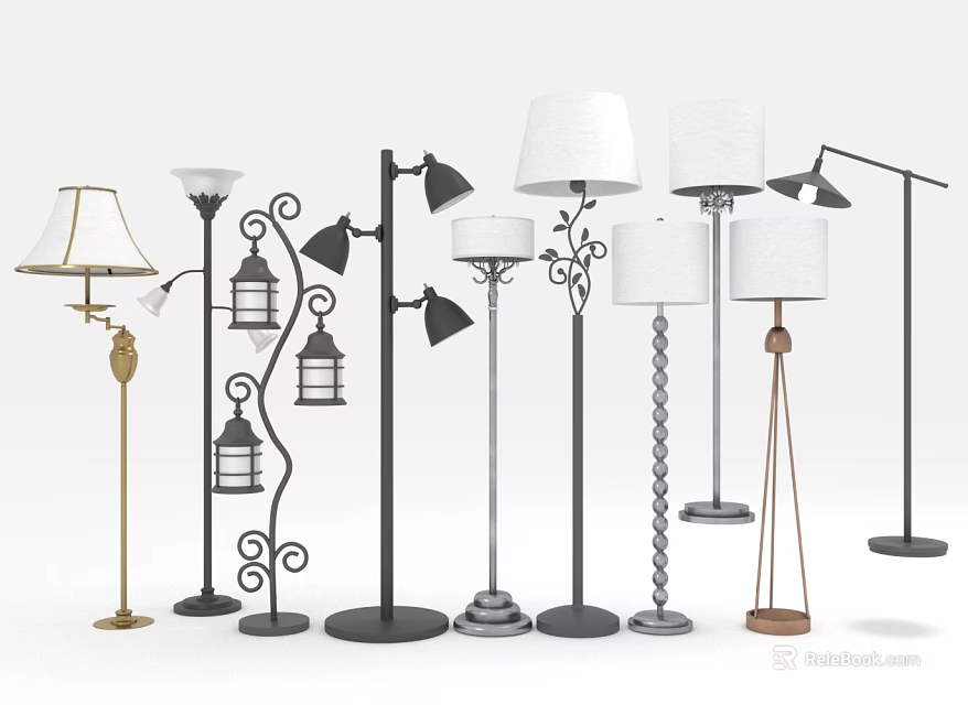 Various Decorative Floor Lamps With Different Design Styles And Stylish Shades 3d model 