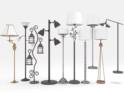 Various Decorative Floor Lamps With Different Design Styles And Stylish Shades 3d model