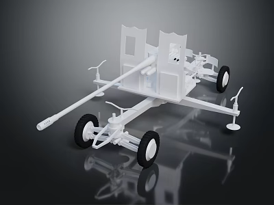 Detailed White Towed Artillery Weapon Model With Carriage And Wheels 3d model