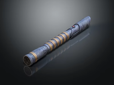 Futuristic Metal Weapon With Striped Gray And Yellow Textured Surface And Modern Sci Fi Design 3d model