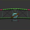 Green Biplane Toy With Pink Edges Blue Body And Propeller For Space Theme