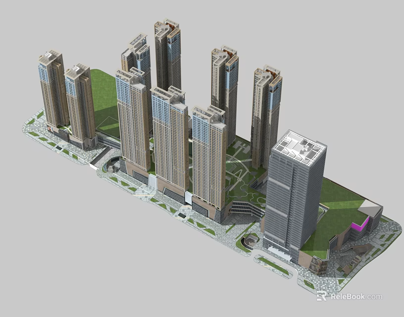 Aerial Urban Planning With Modern High Rise Buildings And Green Spaces 3d model 