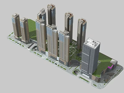 Aerial Urban Planning With Modern High Rise Buildings And Green Spaces 3d model