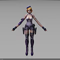 Futuristic Female Character With Orange Hair Blue Cap Purple Armor And Black Outfit