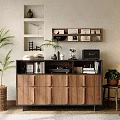 Modern Walnut Bookcase With Open Closed Storage Compartments And Decorative Items