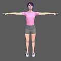 Woman in Pink T-shirt and Gray Shorts with Arms Outstretched Against Gray Background 3d model