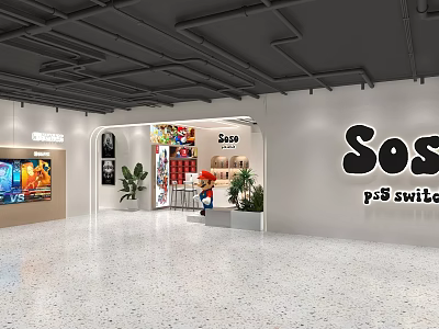 Modern Soso Digital Store Featuring PS5 Switch Displays And Interior Decor 3d model