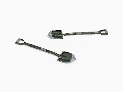 Two Green Entrenching Shovels With Metal Handles And Durable Shovel Heads For Outdoor Engineering Work 3d model