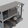 Modern Children's Bunk Bed With Ladder Guardrail Upper Lower Layers And Soft Pillows