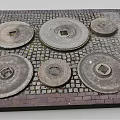 Square Platform With Circular Metal Covers On Brick Patterned Paving Surface 3d model