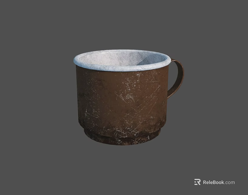 Brown Ceramic Cup With White Interior Textured Surface And Handle Design 3d model