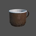 Brown Ceramic Cup With White Interior Textured Surface And Handle Design 3d model
