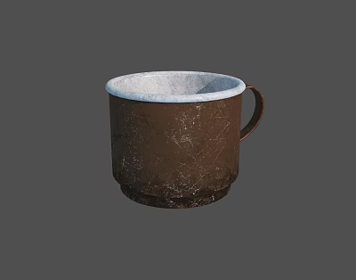 Brown Ceramic Cup With White Interior Textured Surface And Handle Design 3d model