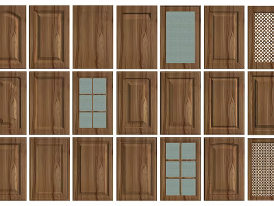 Various Wooden Panel Designs With Glass Inserts And Grid Patterns 3d model
