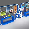 2024 Exhibition Display Booth With Blue Frames Digital Devices And