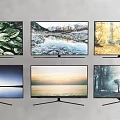 Modern TVs With Multiple Screens Displaying Various Beautiful Nature Scenes 3d model