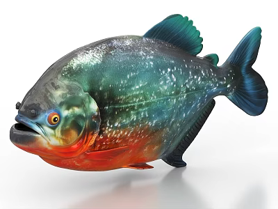 Vibrant Green Blue Red Aquatic Fish with Open Mouth Prominent Eyes and Shiny Scales 3d model