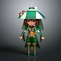 Chibi Game Movie Character With Green White Hat Brown Hair Green Outfit And Gold Details