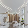 Modern Front Desk Reception Area With Elegant Chandelier And Large Windows