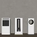 Three Modern White Air Cooler Fans Featuring Different Sleek Designs And Vents