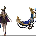 Fantasy Game Movie Characters with Crescent Decorations and Steering Wheel Elements in Ornate Costumes