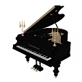 Black Classical Grand Piano Musical Instrument With Open Lid And Decorative Candlesticks