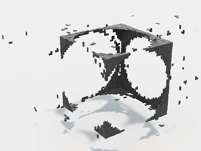 Abstract Black Geometric Sculpture With Fragmented Cube And Floating Pieces 3d model