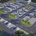 Eco Friendly Parking Lot With Flowering Trees Circular Layout And Multiple Vehicles