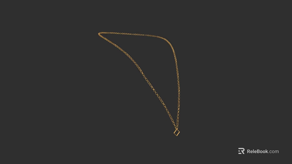 Stylish Gold Necklace With Thin Chain And Square Geometric Pendant Design 3d model 
