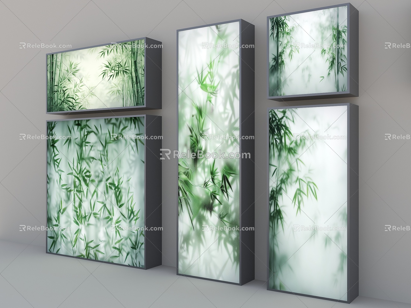 Modern Frosted Glass Light Box Indoor Light Box Landscape Bamboo Soft Film Light Box Green Plant Decoration Light Box Modern Frosted Green Plant Light Box Modern Soft Film Light Box model