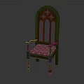 Wooden Leisure Chair with Arched Backrest Pink Floral Fabric Seat and Armrests