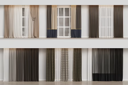 Modern Home Curtain Combination Color-matching Curtain Fabric Curtain Milk Tea Curtain 3d model