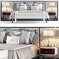 Elegant Background Double Bed With Upholstered Headboard Decorative Pillows And Bedside Table Lamps 3d model